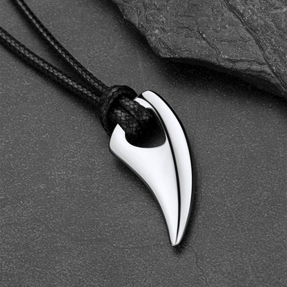 Norse Viking Wolf Tooth Spear Wax Leather Necklace for Men, Size 20"-26"