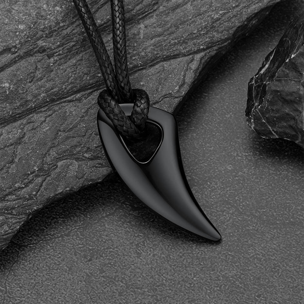 Norse Viking Wolf Tooth Spear Wax Leather Necklace for Men, Size 20"-26"