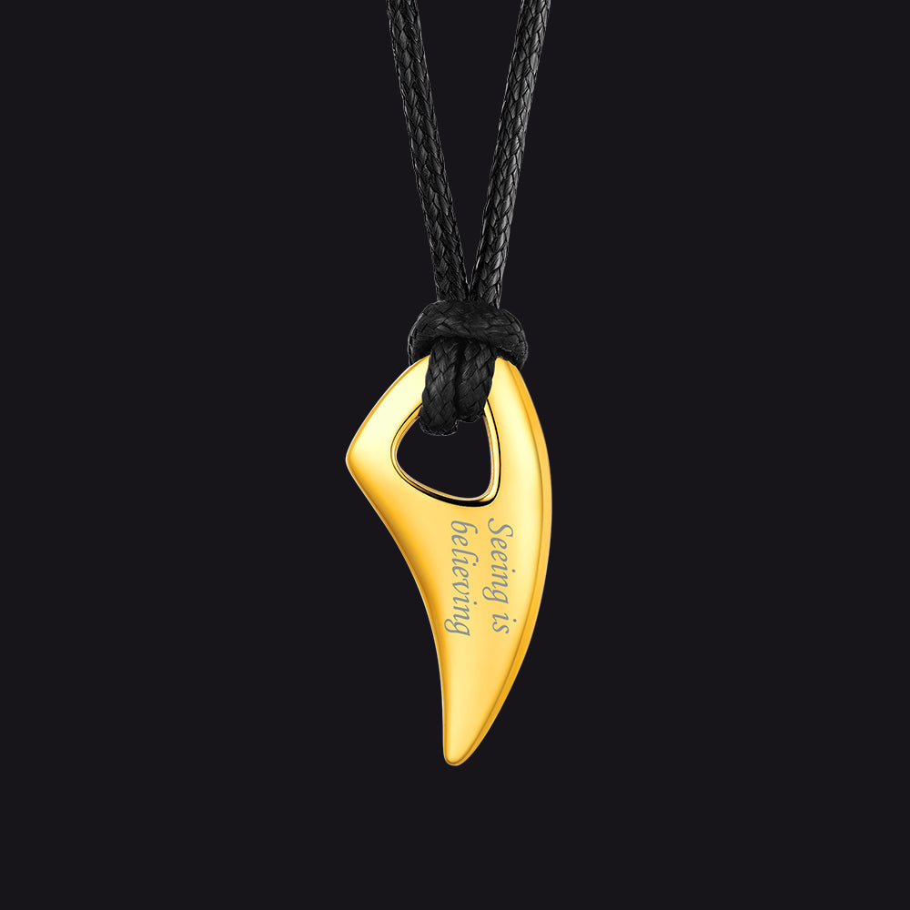 Norse Viking Wolf Tooth Spear Wax Leather Necklace for Men, Size 20"-26"