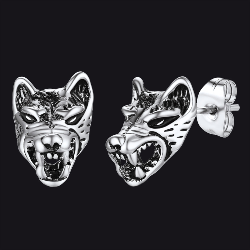 Viking Wolf Stud Earrings For Men