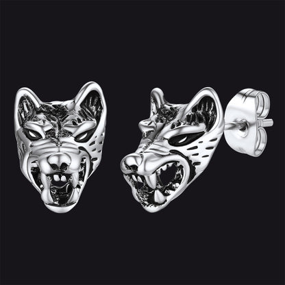 Viking Wolf Stud Earrings For Men