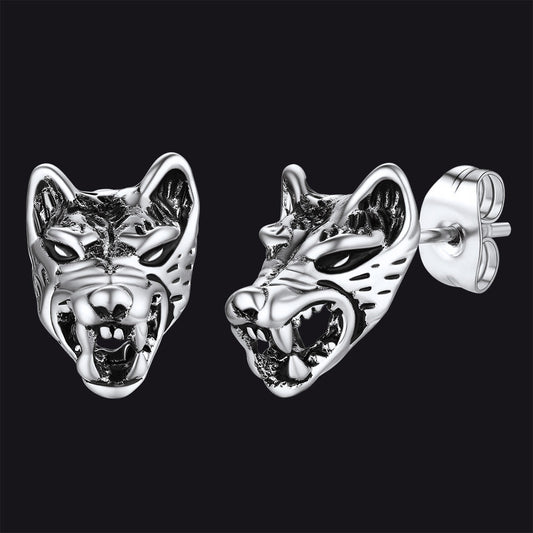 Viking Wolf Stud Earrings For Men