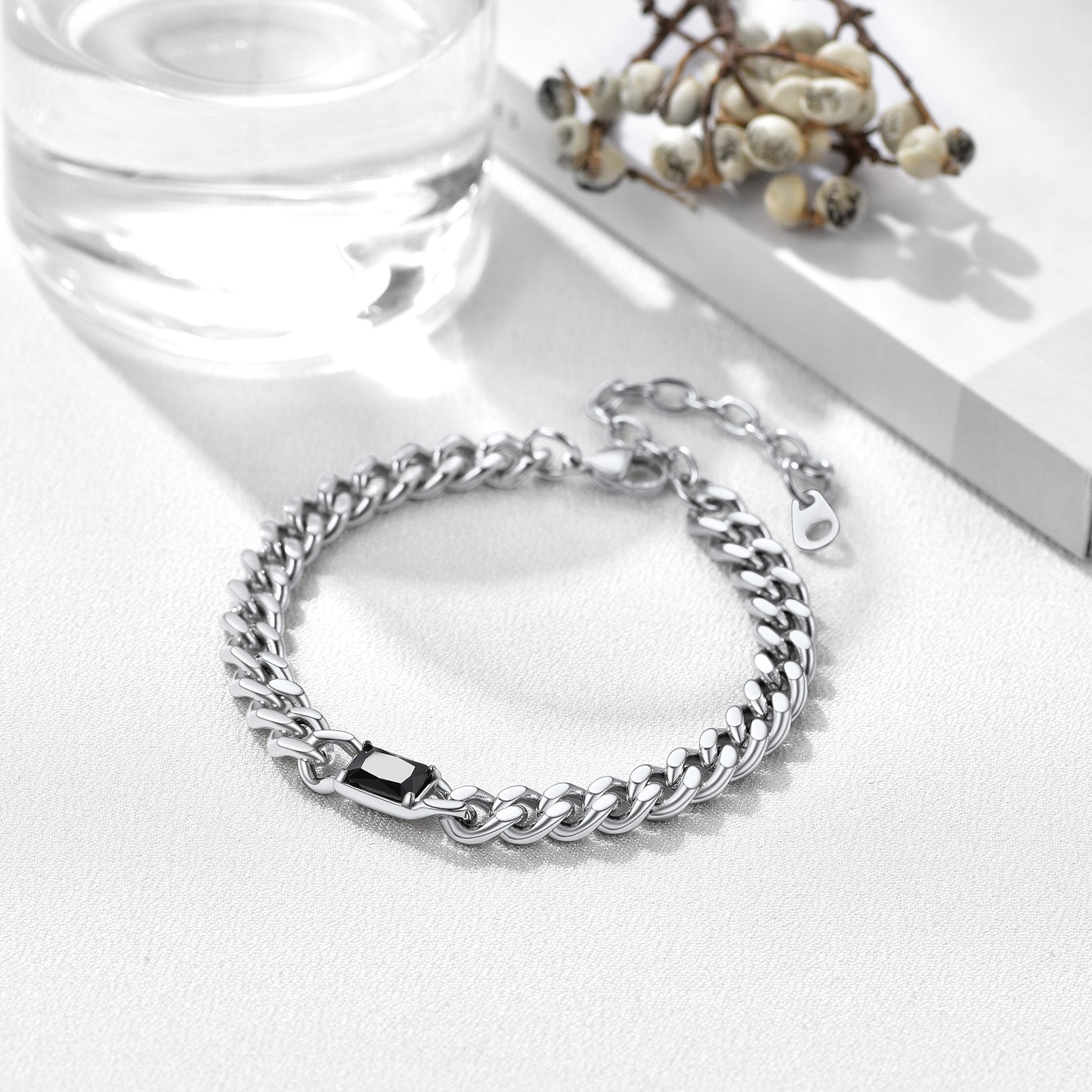 Cubic Zirconia Thick Chain Bracelet for Women Men
