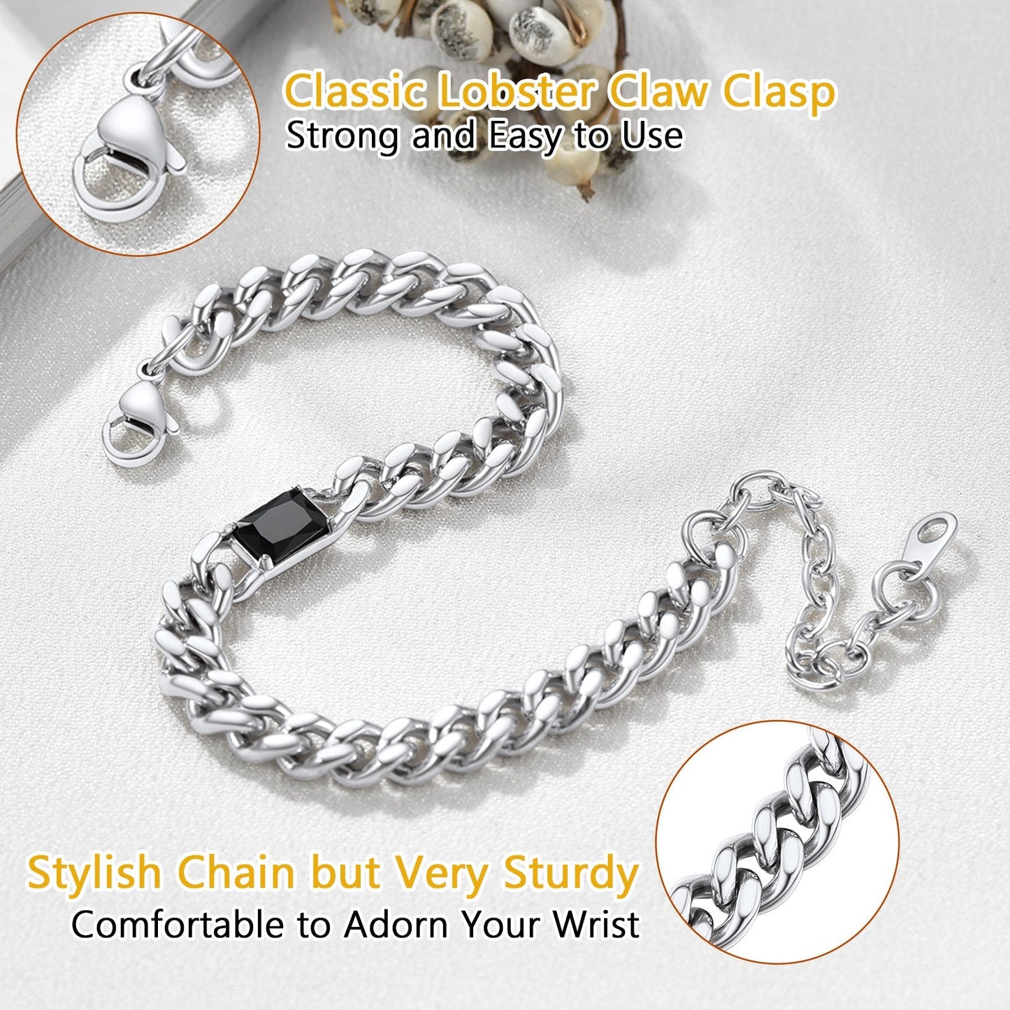 Cubic Zirconia Thick Chain Bracelet for Women Men