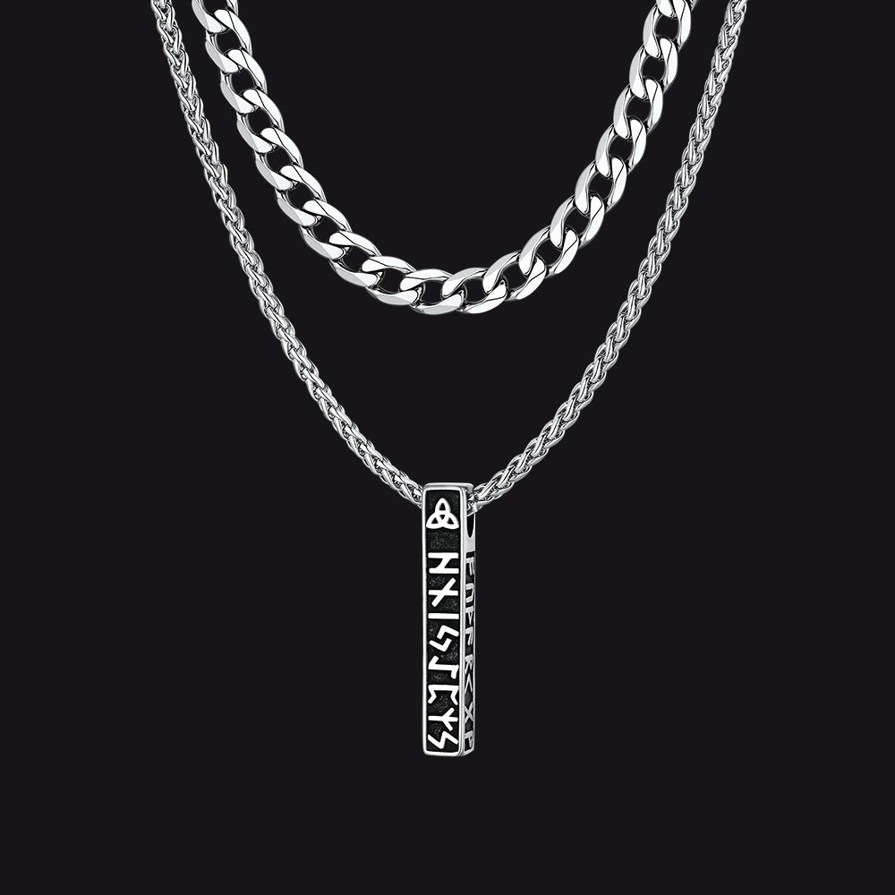 Cuban Chain & Viking Runes Bar Layered Necklaces Set for Men