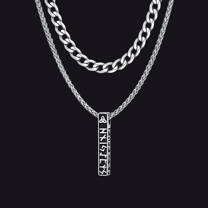 Cuban Chain & Viking Runes Bar Layered Necklaces Set for Men