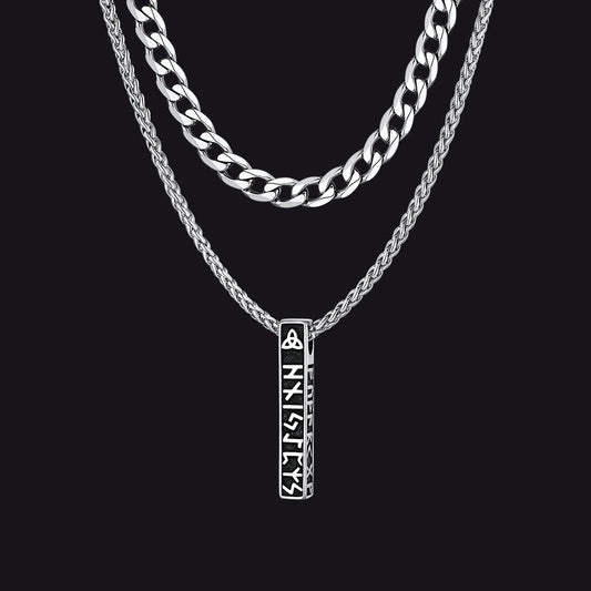 Cuban Chain & Viking Runes Bar Layered Necklaces Set for Men