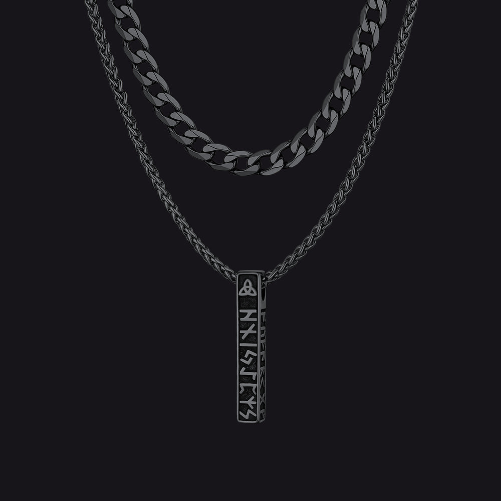Cuban Chain & Viking Runes Bar Layered Necklaces Set for Men