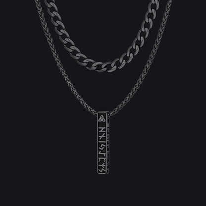 Cuban Chain & Viking Runes Bar Layered Necklaces Set for Men