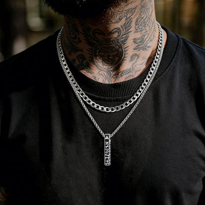 Cuban Chain & Viking Runes Bar Layered Necklaces Set for Men