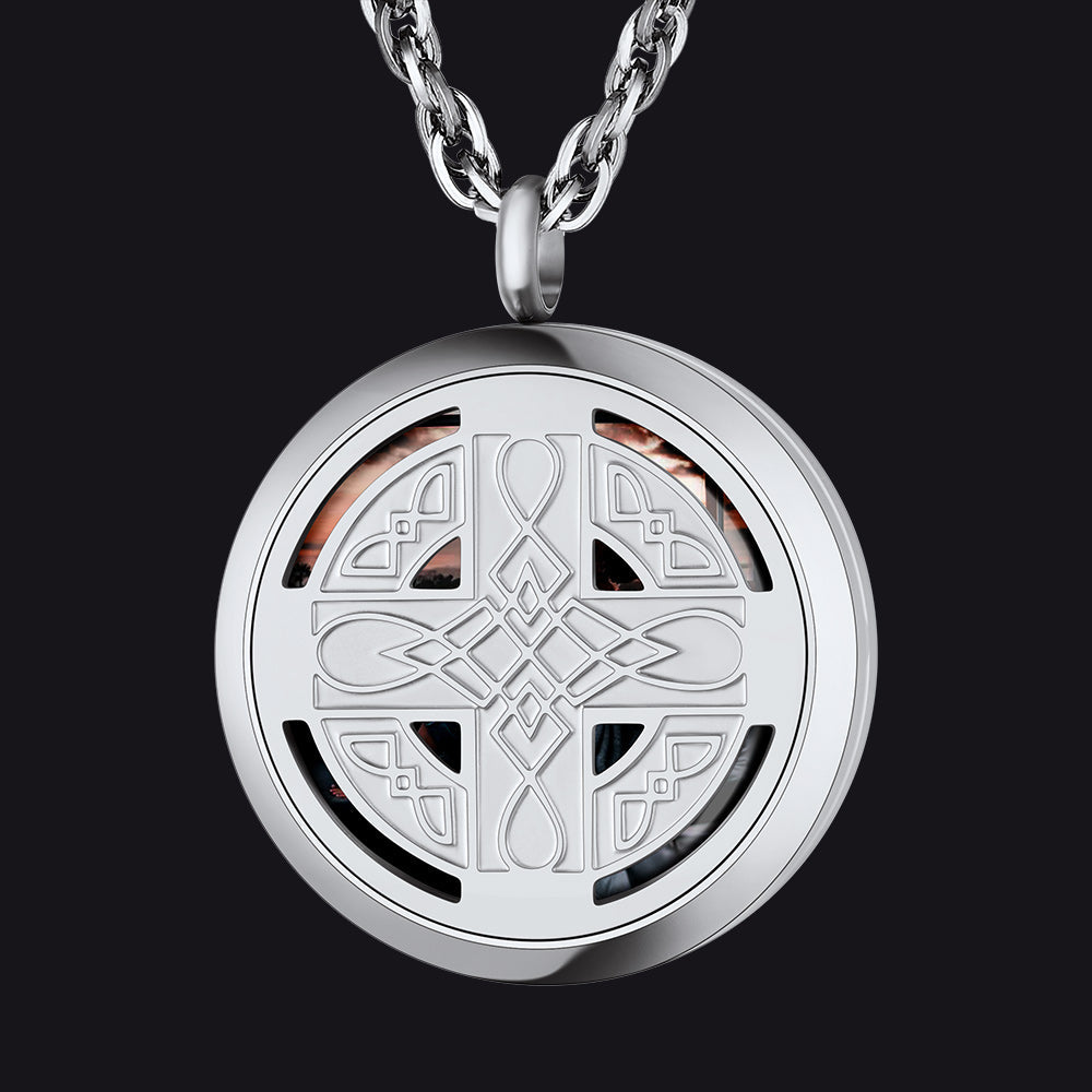 Custom Picture Celtic Knot Cross Locket Aromatherapy Essential Oil Necklaces for Men