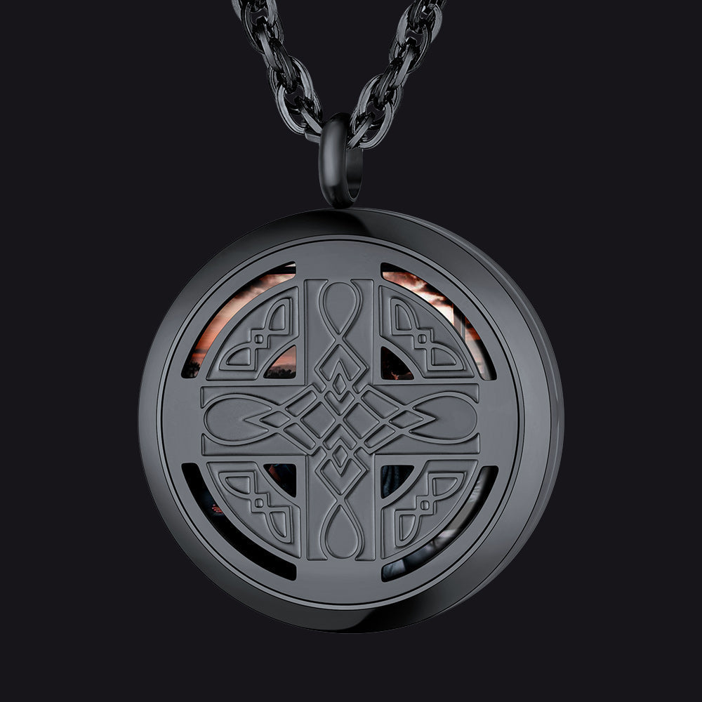 Custom Picture Celtic Knot Cross Locket Aromatherapy Essential Oil Necklaces for Men