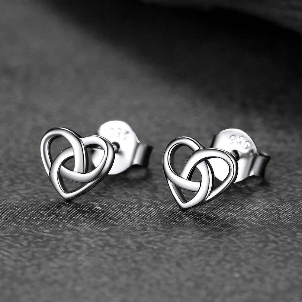 Sterling Silver Celtic Knot Heart Stud Earrings for Women Girl