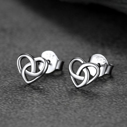 Sterling Silver Celtic Knot Heart Stud Earrings for Women Girl