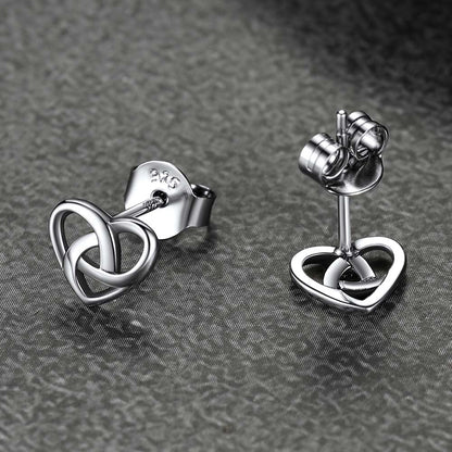 Sterling Silver Celtic Knot Heart Stud Earrings for Women Girl