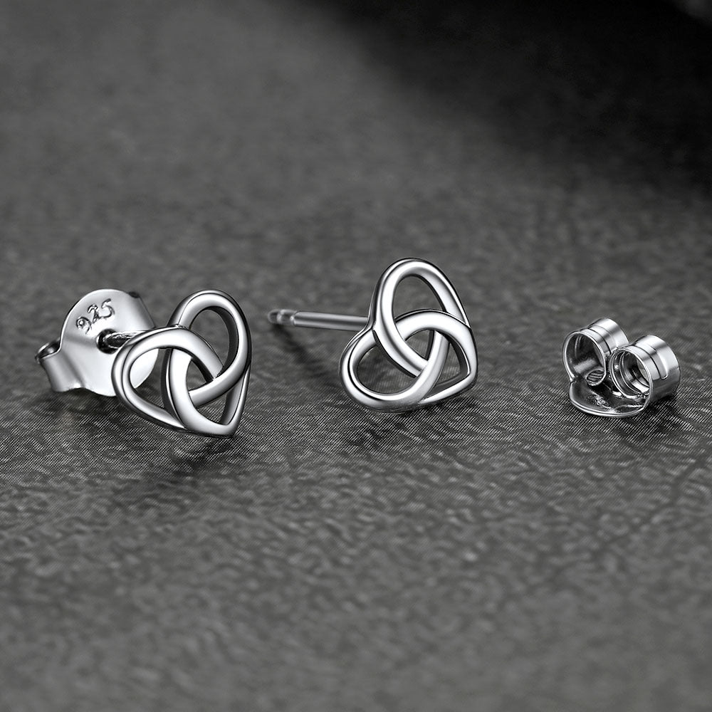 Sterling Silver Celtic Knot Heart Stud Earrings for Women Girl