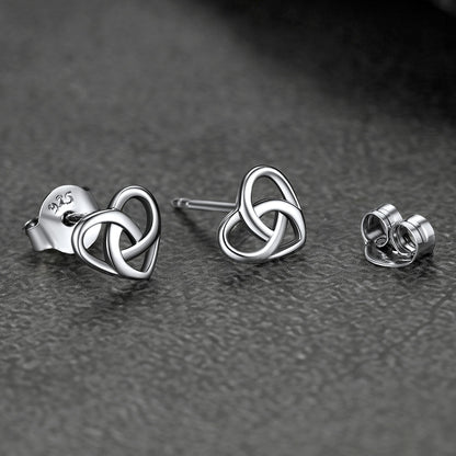 Sterling Silver Celtic Knot Heart Stud Earrings for Women Girl