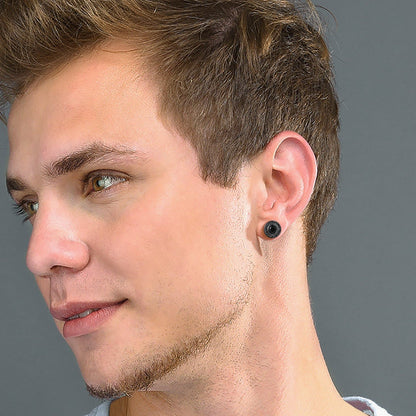 Sterling Silver Viking Runes Gemstone Stud Earrings for Men