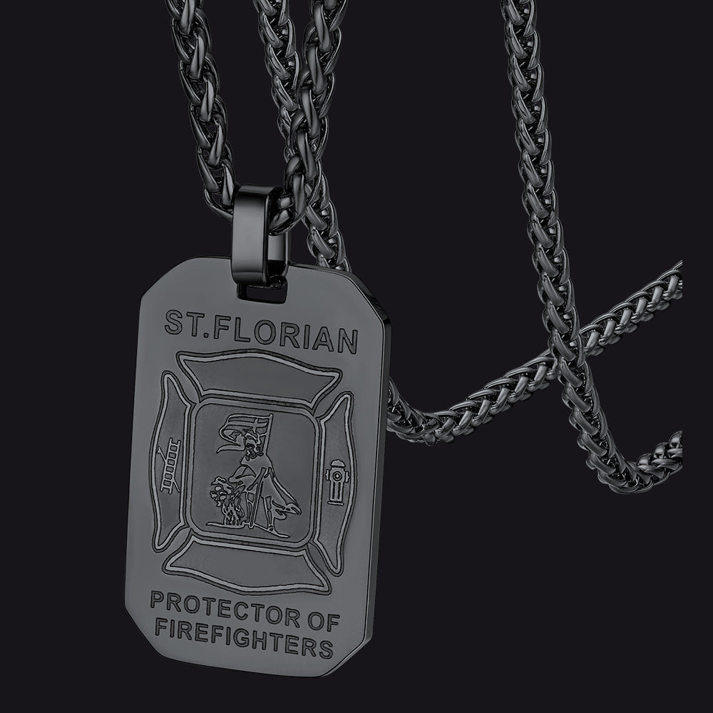 Engraved Saint Florian Firefighter Dog Tag Necklace for Firemen Men