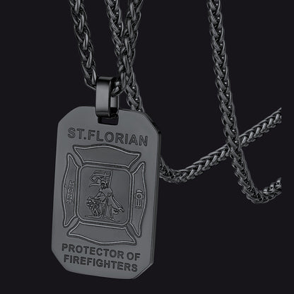 Engraved Saint Florian Firefighter Dog Tag Necklace for Firemen Men