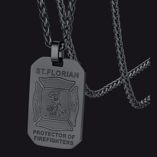 Engraved Saint Florian Firefighter Dog Tag Necklace for Firemen Men