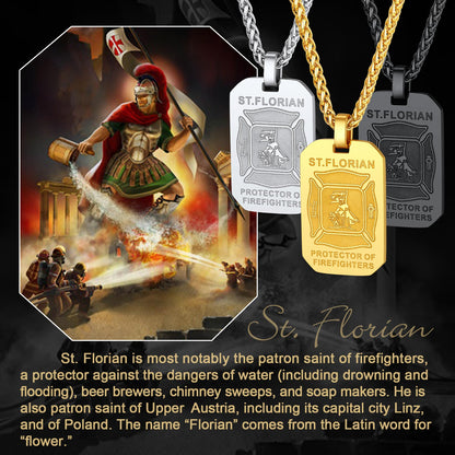 Engraved Saint Florian Firefighter Dog Tag Necklace for Firemen Men