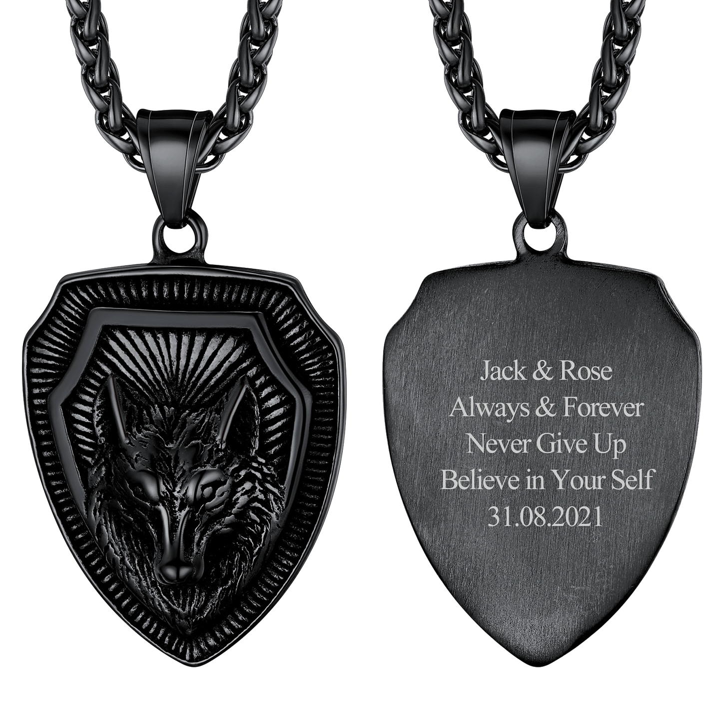 Engraved Viking Nordic Wolf Necklace Amulet Pendant for Men Women