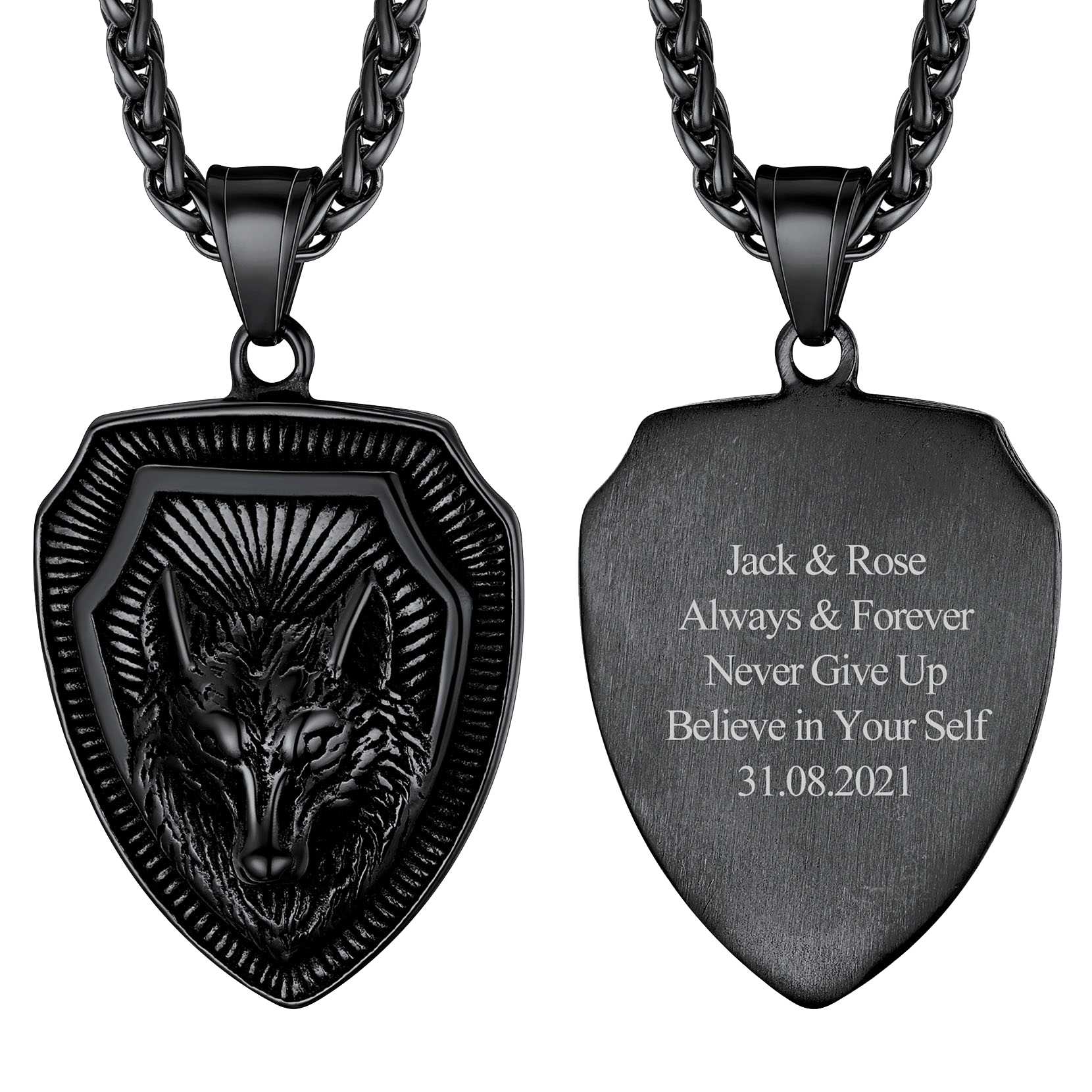 Engraved Viking Nordic Wolf Necklace Amulet Pendant for Men Women