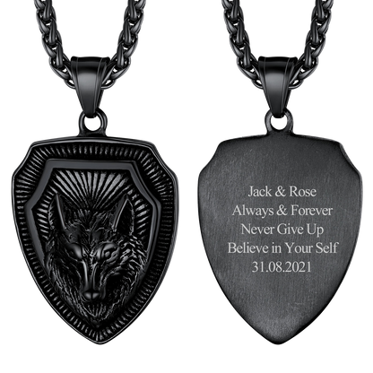 Engraved Viking Nordic Wolf Necklace Amulet Pendant for Men Women