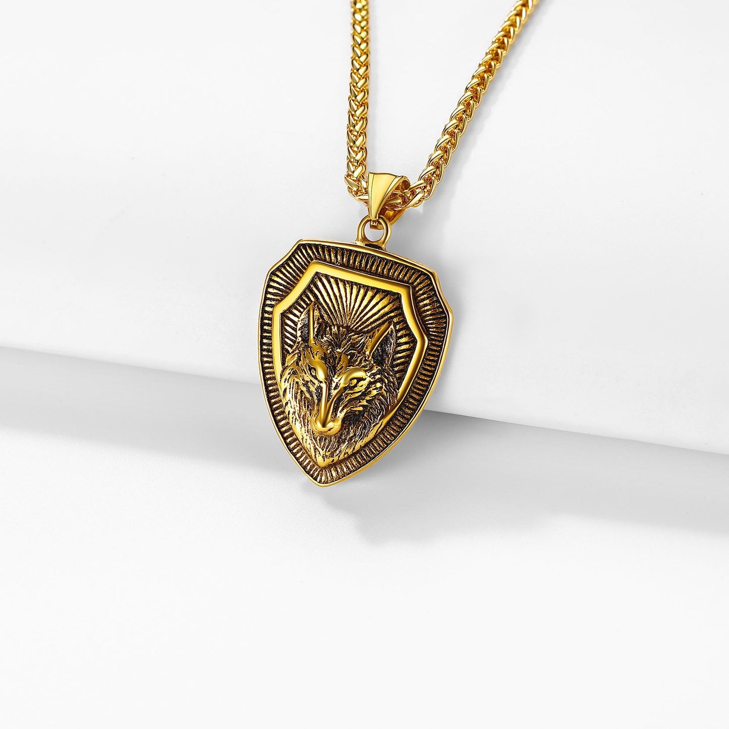 Engraved Viking Nordic Wolf Necklace Amulet Pendant for Men Women