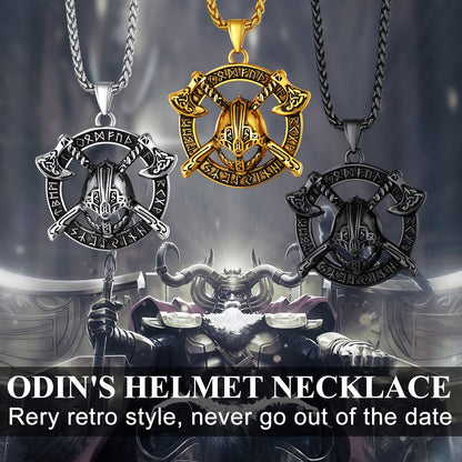 Viking Axe Helmet Pendant Necklace For Men With Runes