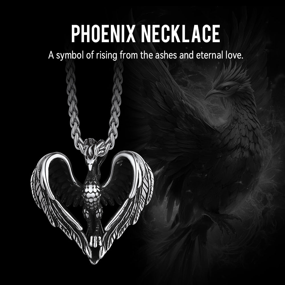 Vintage Phoenix Heart Pendant Necklace for Men