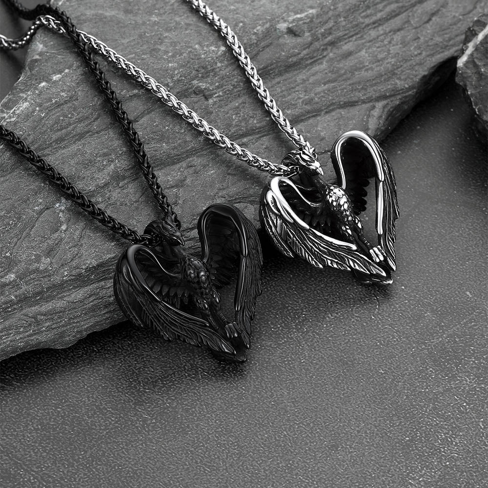 Vintage Phoenix Heart Pendant Necklace for Men
