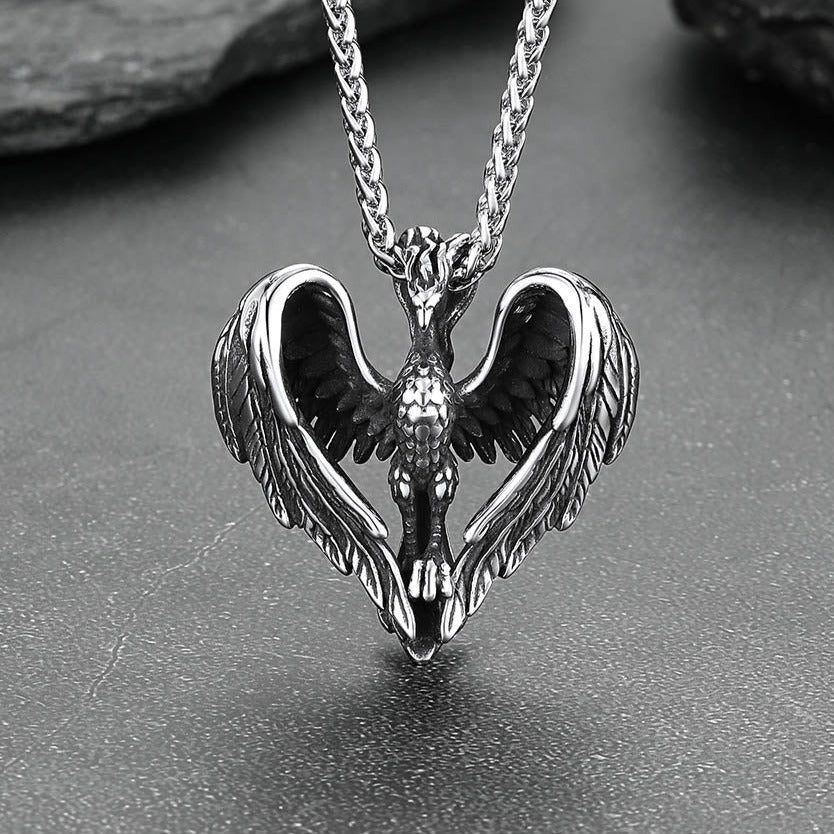 Vintage Phoenix Heart Pendant Necklace for Men