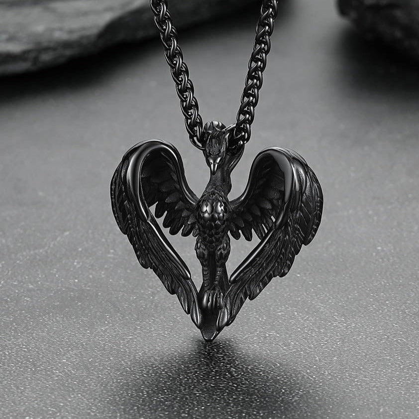 Vintage Phoenix Heart Pendant Necklace for Men