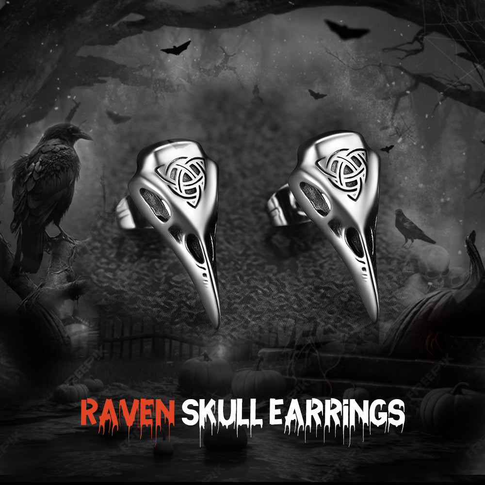 Viking Raven Skull Earrings Studs With Celtic Knot For Men