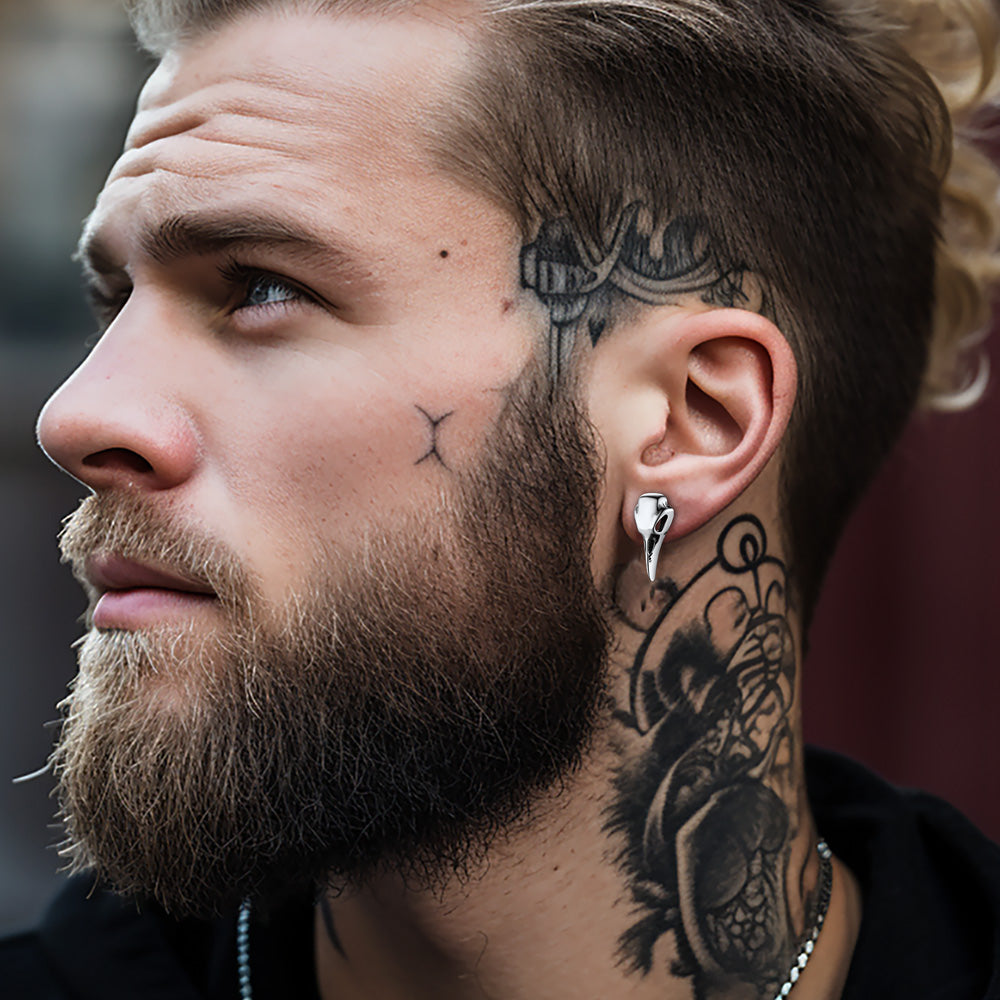 Raven Skull Earrings Viking Stud Earrings For Men
