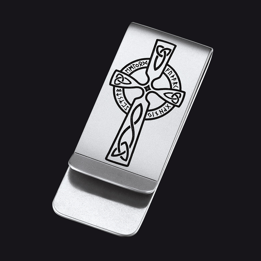 Viking Rune Celtic Cross Money Cash Clip Slim Credit Card Holder