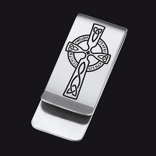 Viking Rune Celtic Cross Money Cash Clip Slim Credit Card Holder