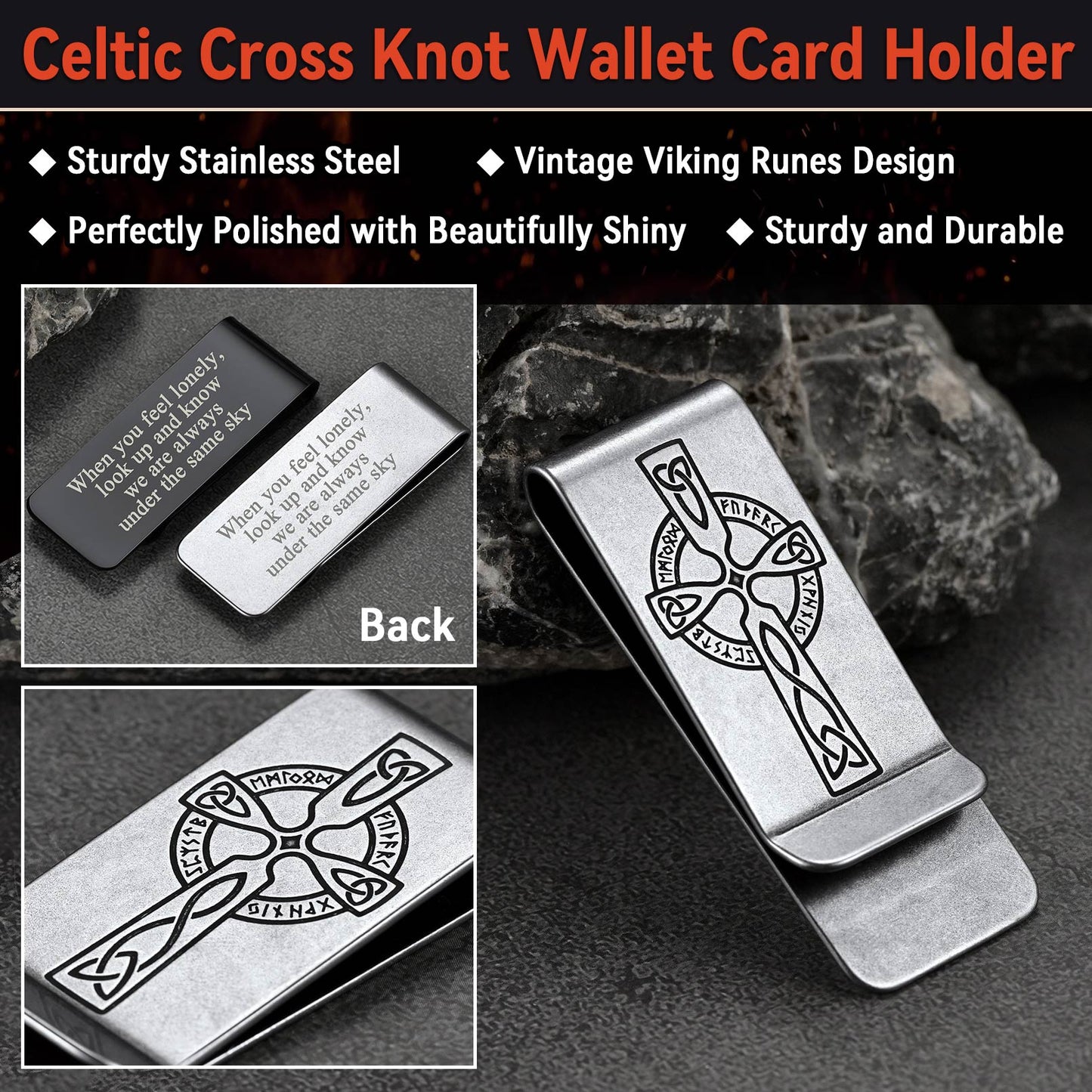 Viking Rune Celtic Cross Money Cash Clip Slim Credit Card Holder