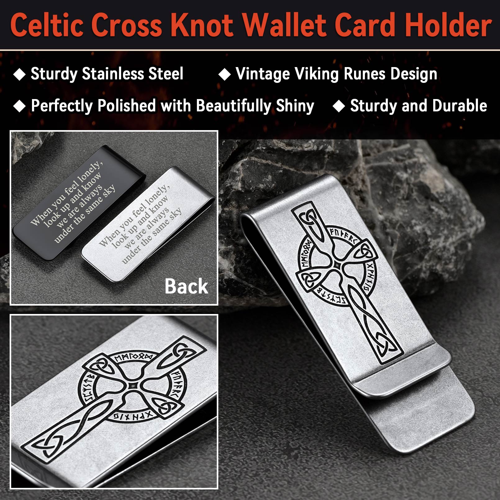 Viking Rune Celtic Cross Money Cash Clip Slim Credit Card Holder