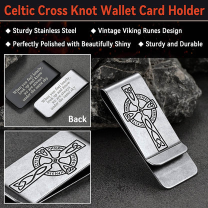Viking Rune Celtic Cross Money Cash Clip Slim Credit Card Holder