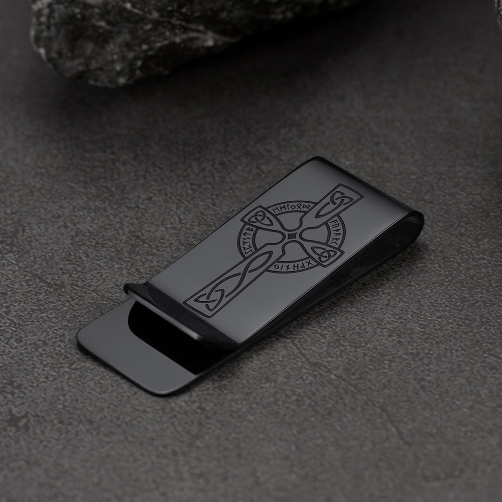 Viking Rune Celtic Cross Money Cash Clip Slim Credit Card Holder