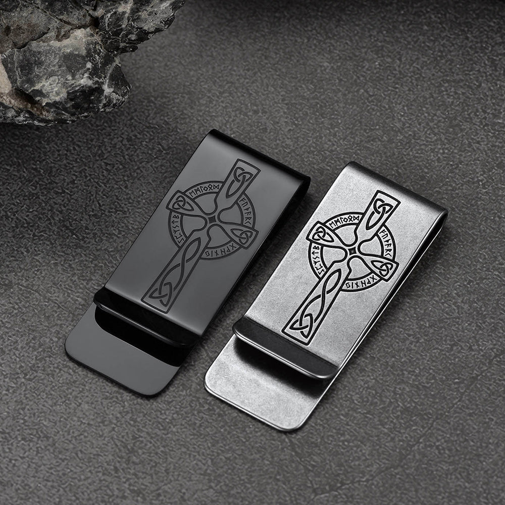 Viking Rune Celtic Cross Money Cash Clip Slim Credit Card Holder