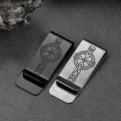 Viking Rune Celtic Cross Money Cash Clip Slim Credit Card Holder