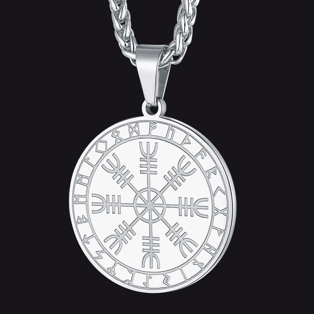 Viking Norse Runes Compass Necklace Amulet Pendant for Men