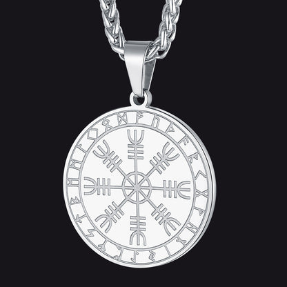 Viking Norse Runes Compass Necklace Amulet Pendant for Men