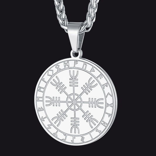 Viking Norse Runes Compass Necklace Amulet Pendant for Men