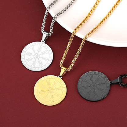 Viking Norse Runes Compass Necklace Amulet Pendant for Men