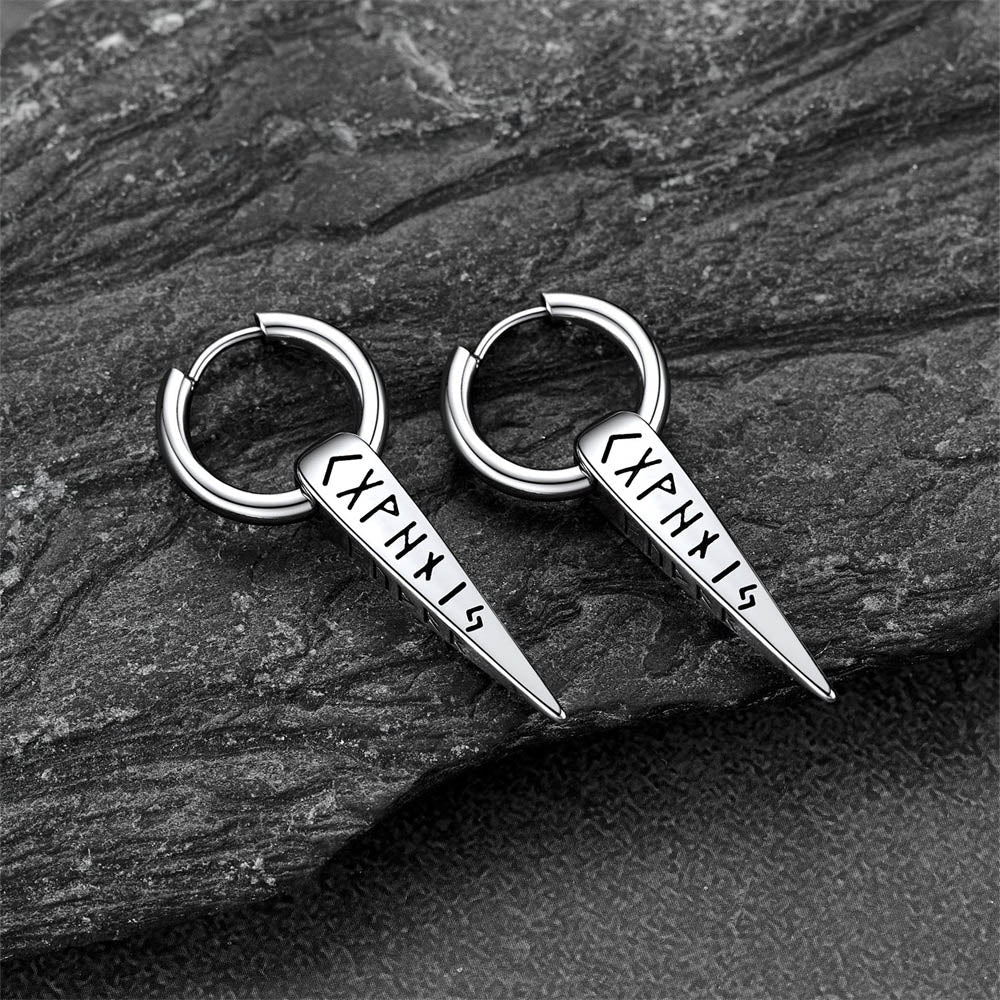 Norse Viking Runes Dangle Hoop Earrings For Men